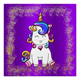 Colourful Glitter Unicorn Purple Poster