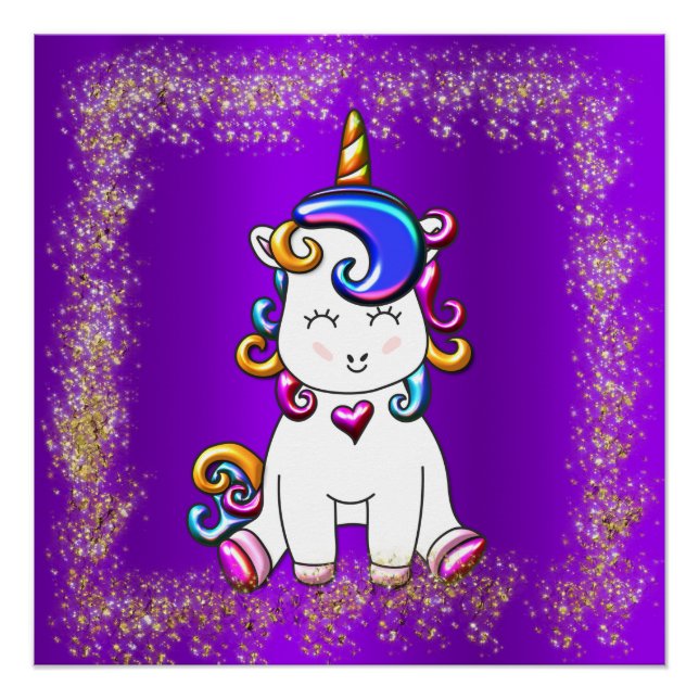 Colourful Glitter Unicorn Purple Poster (Front)