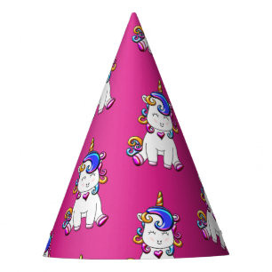 Colourful Glitter Unicorns Birthday Pink Party Hat