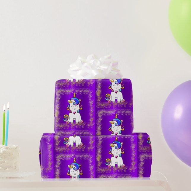Colourful Glitter Unicorns Purple Wrapping Paper (Party Gifts)