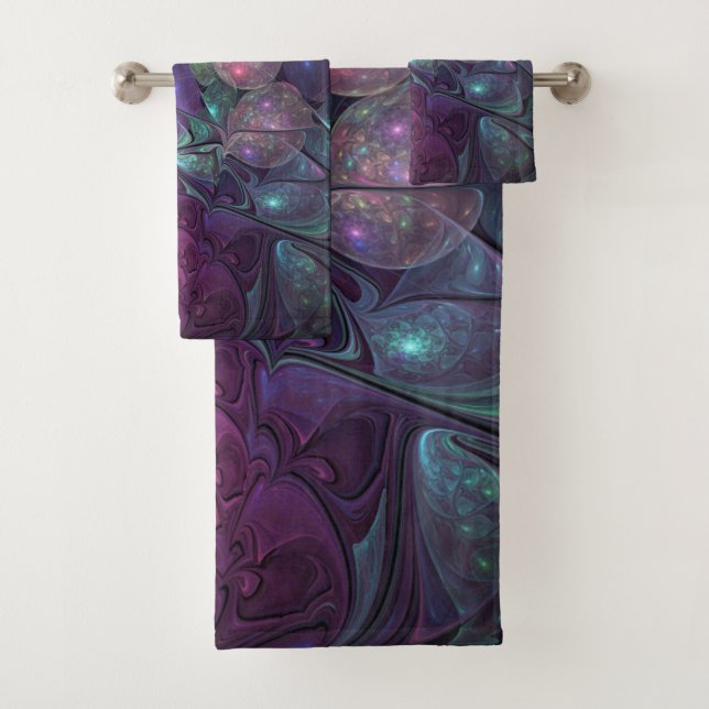 Colourful Glittering Modern Abstract Fractal Art Bath Towel Set (Insitu)