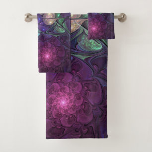 Colourful Glittering Modern Abstract Fractal Art Bath Towel Set