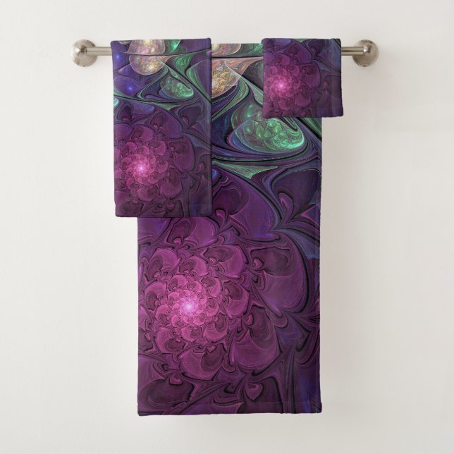 Colourful Glittering Modern Abstract Fractal Art Bath Towel Set (Insitu)