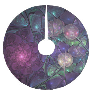 Colourful Glittering Modern Abstract Fractal Art Brushed Polyester Tree Skirt