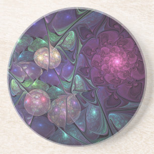 Colourful Glittering Modern Abstract Fractal Art Coaster