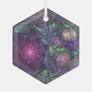 Colourful Glittering Modern Abstract Fractal Art Glass Tree Decoration