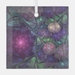 Colourful Glittering Modern Abstract Fractal Art Glass Tree Decoration