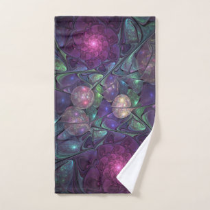 Colourful Glittering Modern Abstract Fractal Art Hand Towel