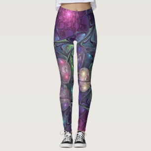 Colourful Glittering Modern Abstract Fractal Art Leggings