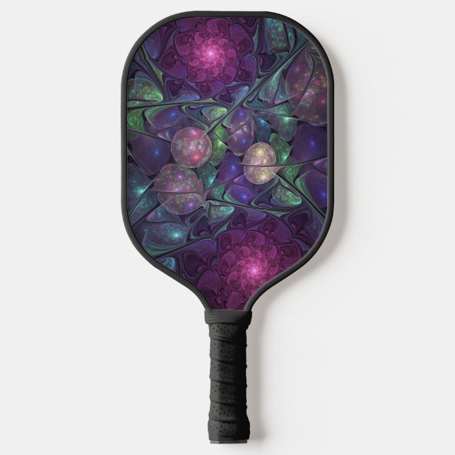 Colourful Glittering Modern Abstract Fractal Art Pickleball Paddle (Front)
