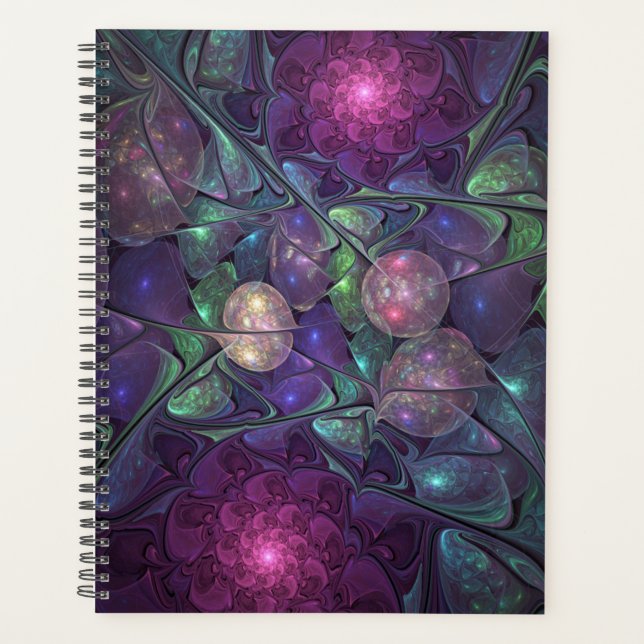Colourful Glittering Modern Abstract Fractal Art Planner (Front)