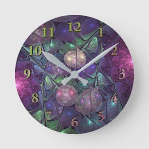 Colourful Glittering Modern Abstract Fractal Art Round Clock
