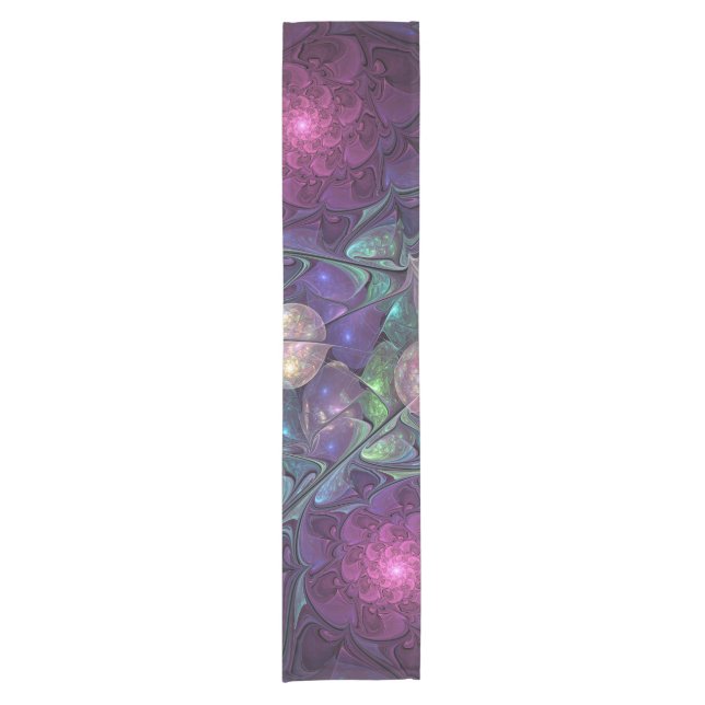 Colourful Glittering Modern Abstract Fractal Art Short Table Runner (Front)