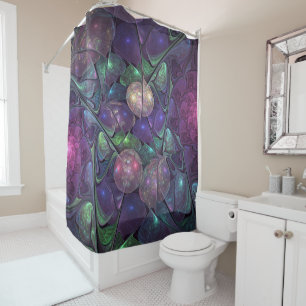 Colourful Glittering Modern Abstract Fractal Art Shower Curtain