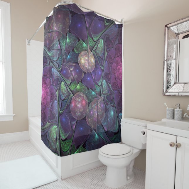 Colourful Glittering Modern Abstract Fractal Art Shower Curtain (In Situ)