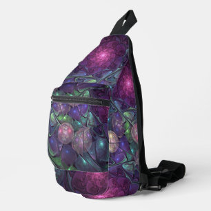Colourful Glittering Modern Abstract Fractal Art Sling Bag