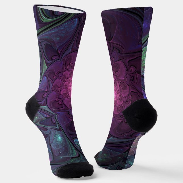 Colourful Glittering Modern Abstract Fractal Art Socks (Angled)