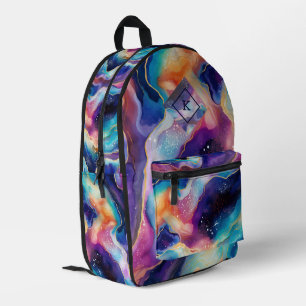 Colourful glittery agate swirly texture   monogram printed backpack