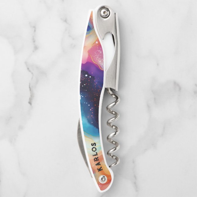 Colourful glittery agate texture background corkscrew (Back)