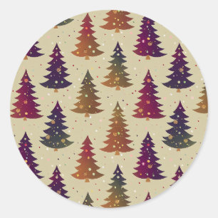 Colourful Glittery Christmas Tree Repeating Patter Classic Round Sticker