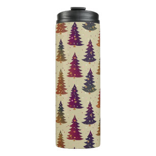 Colourful Glittery Christmas Tree Repeating Patter Thermal Tumbler