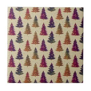 Colourful Glittery Christmas Tree Repeating Patter Tile