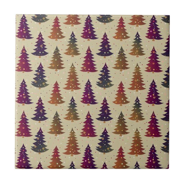 Colourful Glittery Christmas Tree Repeating Patter Tile (Front)