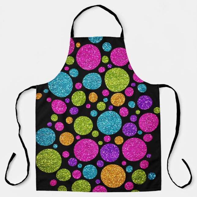 Colourful Glittery Dots on Any Colour Apron (Front)