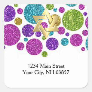 Colourful Glittery Dots on Any Colour Return Addre Square Sticker