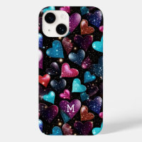 Colourful Glittery Hearts Pattern Monogram