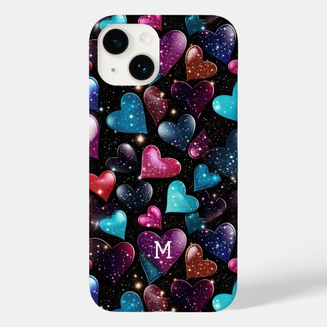 Colourful Glittery Hearts Pattern Monogram Case-Mate iPhone Case (Back)