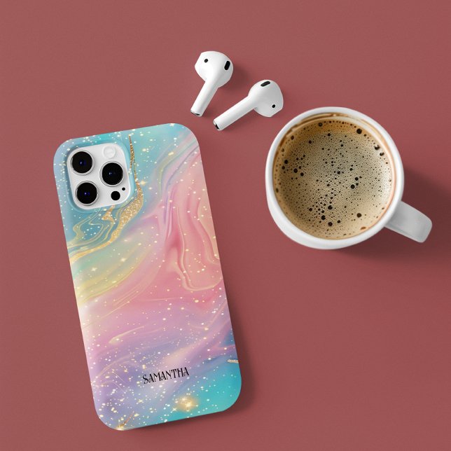 Colourful glittery ink marble texture monogram Case-Mate iPhone case (Creator Uploaded)