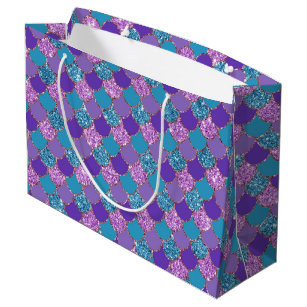 Colourful glittery mermaid scales pattern large gift bag