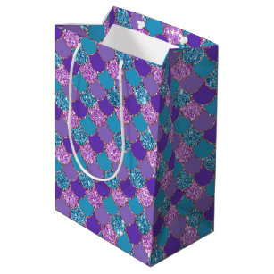 Colourful glittery mermaid scales pattern medium gift bag