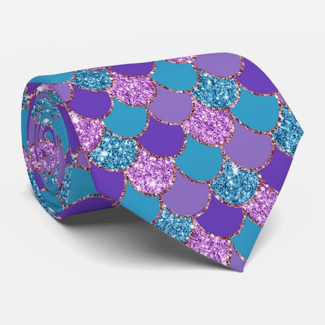 Colourful glittery mermaid scales pattern tie (Rolled)