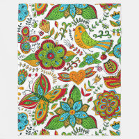 Colourful Glittery Retro Flowers Butterflies & Bir
