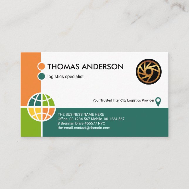 Colourful Global Corner Logistics Manager Business Card (Front)