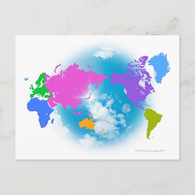 Colourful Global Map Postcard (Front)