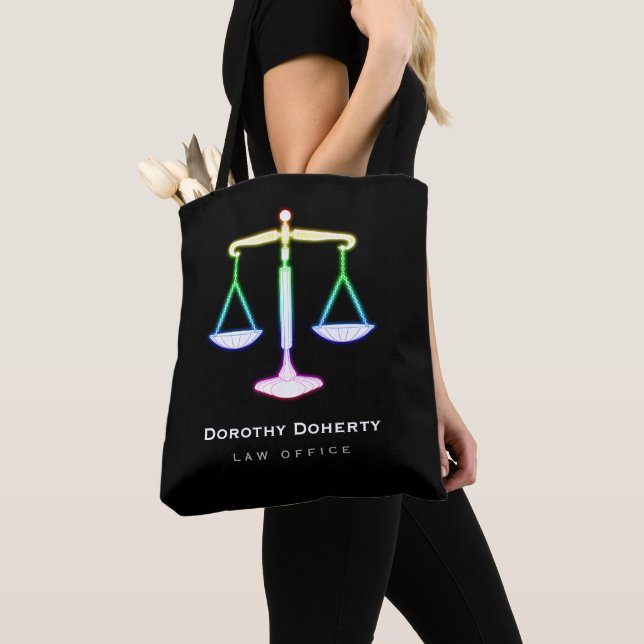 Colourful Glow Scales of Justice | Lawyer Tote Bag (Close Up)