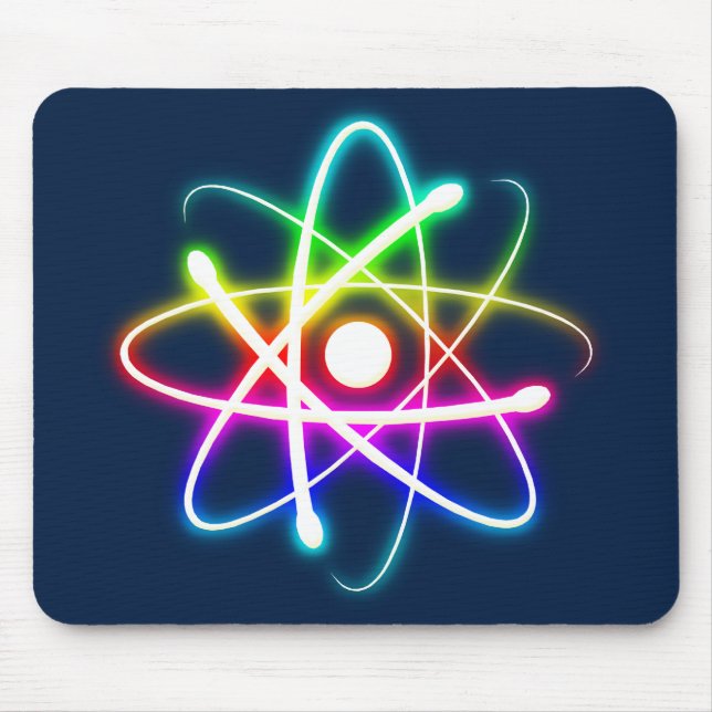 Colourful Glowing Atom - dark blue Mouse Mat (Front)