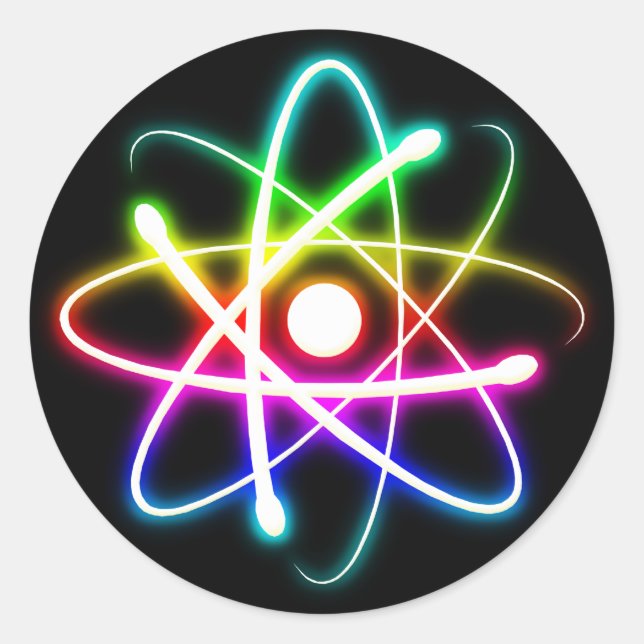 Colourful Glowing Atom | Geek Gifts Classic Round Sticker (Front)