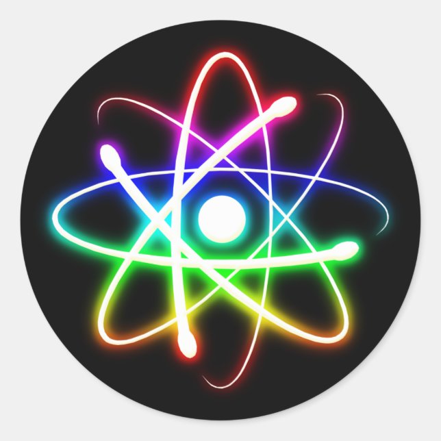 Colourful Glowing Atom | Geek Gifts Classic Round Sticker (Front)