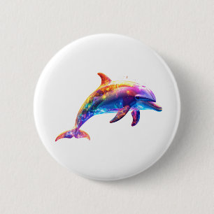 Colourful Glowing Dolphin Art – Vibrant Neon Ocean 6 Cm Round Badge