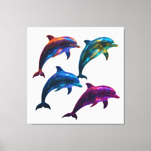 Colourful Glowing Dolphins Art Canvas Print