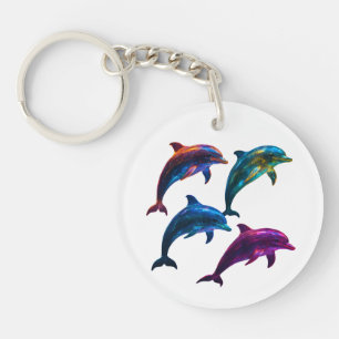 Colourful Glowing Dolphins Art  Key Ring