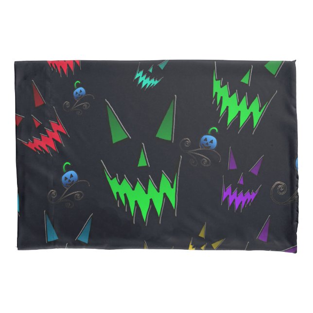 Colourful Glowing Jack O' Lanterns Pillowcase (Front)