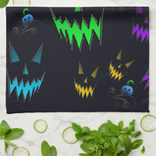 Colourful Glowing Jack O' Lanterns Tea Towel