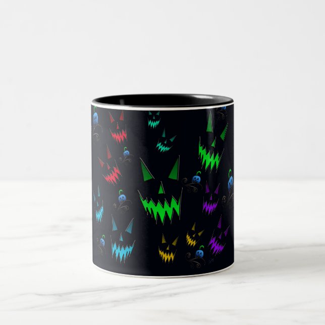 Colourful Glowing Jack O' Lanterns Two-Tone Coffee Mug (Center)