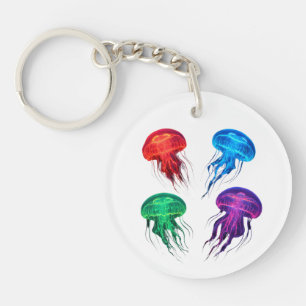 Colourful Glowing Jellyfish Art Key Ring
