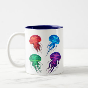 Colourful Glowing Jellyfish Art Two-Tone Coffee Mug